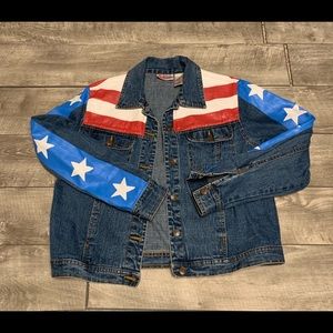 Vintage Bill Blass Hand Painted Denim Jean Trucker Women Jacket Coat Size Medium